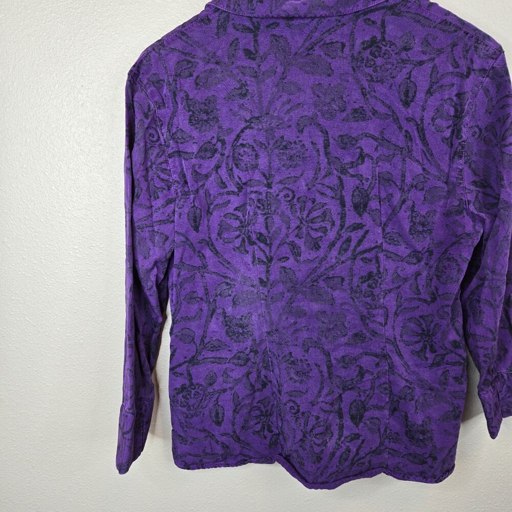 Tianello Distressed Women's Purple Floral Button-Up Shirt Size M - Picture 6 of 9